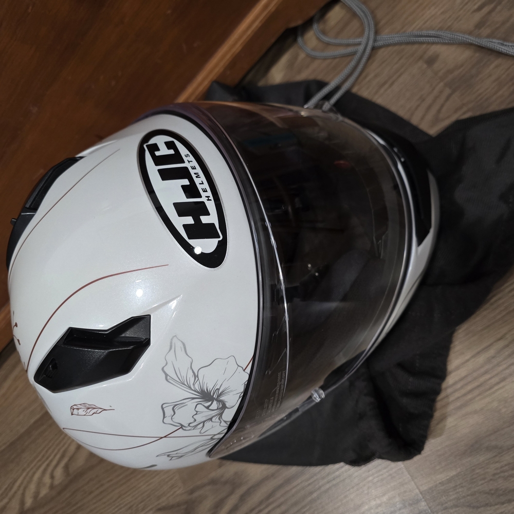 HJC White Motorcycle Helmet with Floral Design